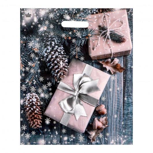 Новогодний пакет с принтом в виде подарков и вырубной ручкой (45х38 см) - Сима-Ленд - купить с доставкой в Новом Уренгое