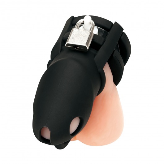 Черная клетка для пениса Silicone Small 2 in Cock Cage With Ball Divider - BlueLine - купить с доставкой в Новом Уренгое