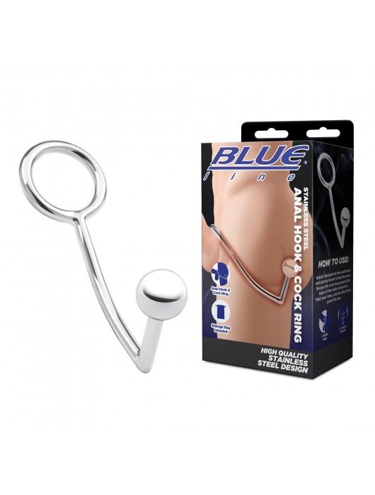 Кольцо на пенис с анальным стимулятором Stainless Steel Anal Hook   Cock Ring - BlueLine - в Новом Уренгое купить с доставкой