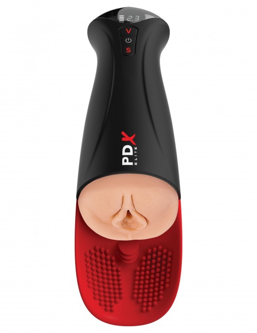 Телесный мастурбатор-вагина в черной колбе с вибрацией Fuck-O-Matic Pro XL - Pipedream - в Новом Уренгое купить с доставкой