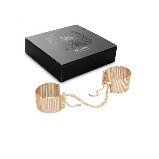 Дизайнерские золотистые наручники Desir Metallique Handcuffs Bijoux - Bijoux Indiscrets - купить с доставкой в Новом Уренгое