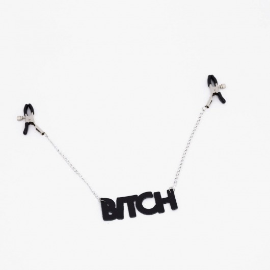 Зажимы на соски с кожаной подвеской Bitch - Crazy Handmade - купить с доставкой в Новом Уренгое