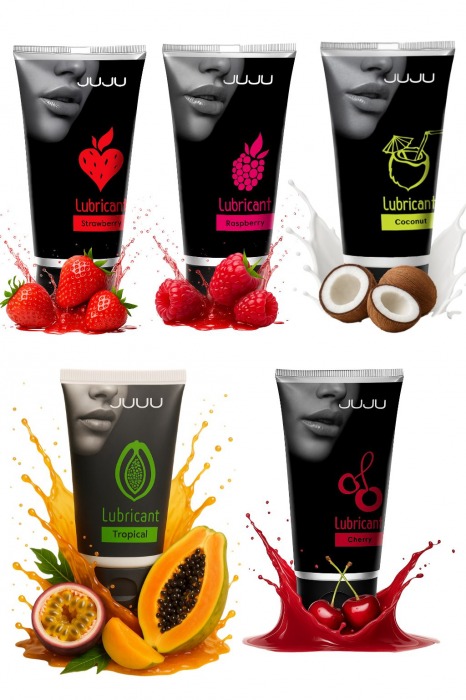 Набор из 5 съедобных лубрикантов JUJU (клубника, малина, тропические фрукты, вишня, кокос) - JuJu - купить с доставкой в Новом Уренгое