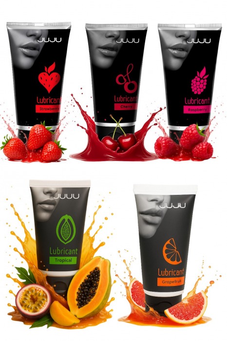 Набор из 5 съедобных лубрикантов JUJU (клубника, малина, тропические фрукты, вишня, грейпфрут) - JuJu - купить с доставкой в Новом Уренгое