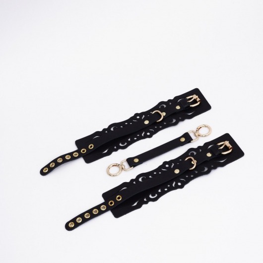 Черный кожаные оковы с узорами и золотистой фурнитурой - Crazy Handmade - купить с доставкой в Новом Уренгое