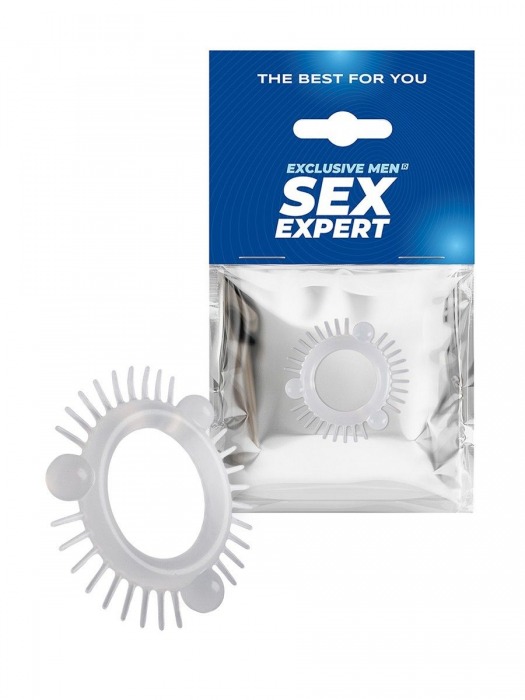 Эластичное эрекционное кольцо с 3 шариками и шипами - Sex Expert - в Новом Уренгое купить с доставкой