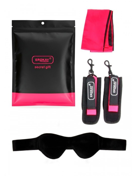 Черно-розовый эротический набор: маска, наручники и повязка - Erokay - купить с доставкой в Новом Уренгое
