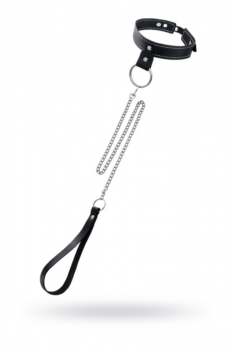 Черный узкий однослойный ошейник с серебристым поводком-цепочкой - Pecado - купить с доставкой в Новом Уренгое