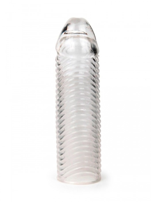 Прозрачная закрытая насадка на пенис с ребрышками - 16 см. - Sex Expert - в Новом Уренгое купить с доставкой