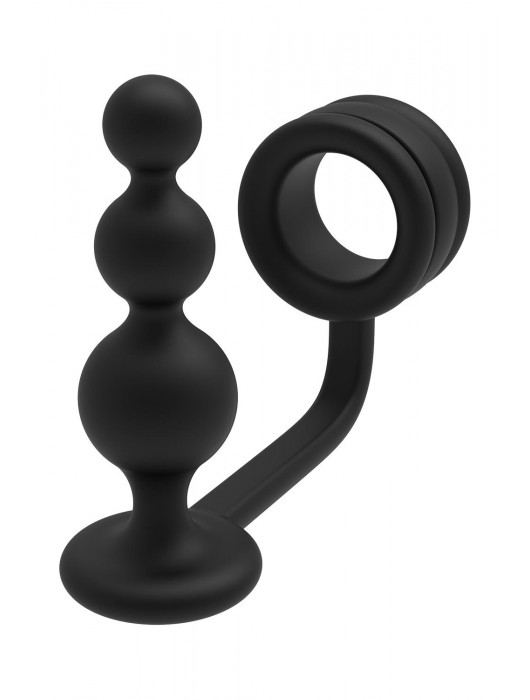Черное эрекционное кольцо с анальной елочкой Cockring With Beaded Anal Plug - Dream Toys - в Новом Уренгое купить с доставкой