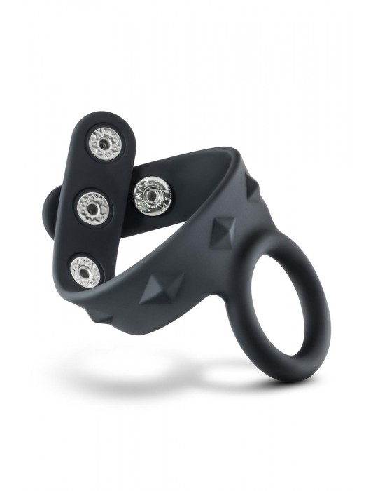 Черное эрекционное кольцо с подхватом мошонки на кнопках VS6 - Blush Novelties - в Новом Уренгое купить с доставкой