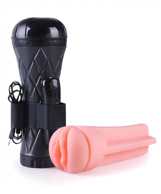 Телесный мастурбатор-вагина в черной колбе с вибрацией - Boys of Toys - в Новом Уренгое купить с доставкой