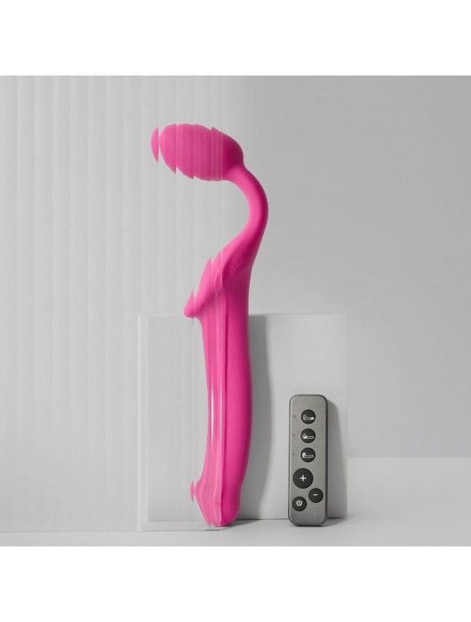 Ярко-розовый безремневой страпон Strap-on-me Vibrating Bendable Strap-On size M - Strap-on-me - купить с доставкой в Новом Уренгое