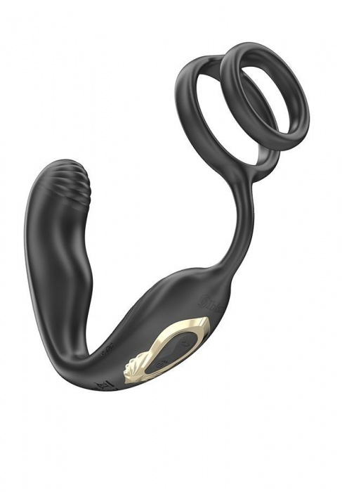 Черная анальная пробка с вращением и эрекционными кольцами - Ibiza - в Новом Уренгое купить с доставкой