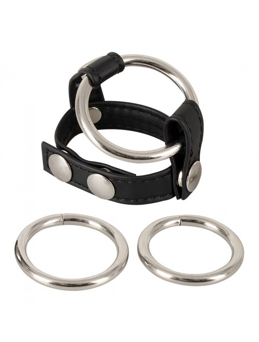 Подхват для мошонки с 3 съемными эрекционными кольцами Leder-Riemen - Orion - в Новом Уренгое купить с доставкой