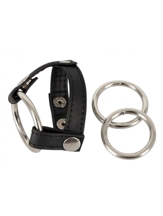 Подхват для мошонки с 3 съемными эрекционными кольцами Leder-Riemen - Orion - в Новом Уренгое купить с доставкой