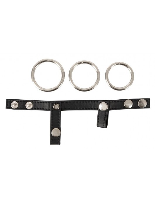 Подхват для мошонки с 3 съемными эрекционными кольцами Leder-Riemen - Orion - в Новом Уренгое купить с доставкой