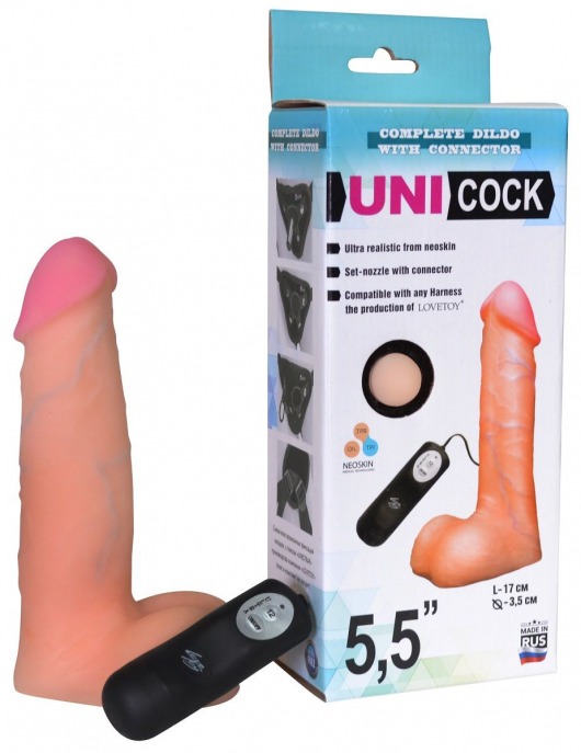 Фаллическая насадка Харнесс UNICOCK 5,5  с вибрацией - 17 см. - LOVETOY (А-Полимер) - купить с доставкой в Новом Уренгое