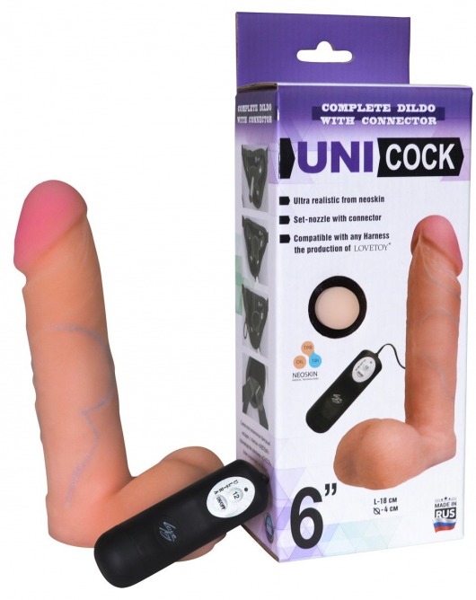 Фаллическая насадка Харнесс UNICOCK 6  с вибрацией - 18 см. - LOVETOY (А-Полимер) - купить с доставкой в Новом Уренгое