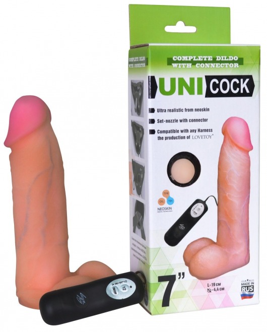 Фаллическая насадка Харнесс UNICOCK 7  с вибрацией - 19 см. - LOVETOY (А-Полимер) - купить с доставкой в Новом Уренгое