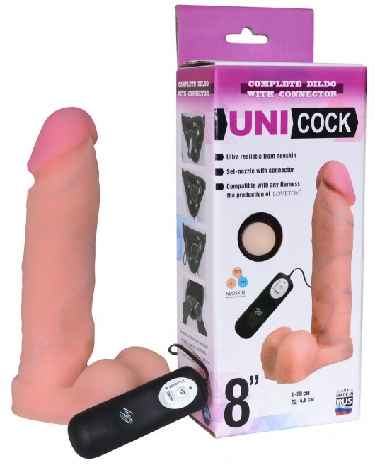 Фаллическая насадка Харнесс UNICOCK 8  с вибрацией - 20 см. - LOVETOY (А-Полимер) - купить с доставкой в Новом Уренгое