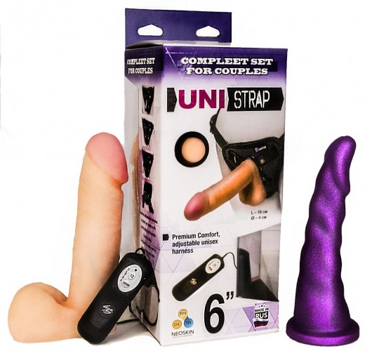 Вибрострапон с двумя насадками UniStrap - 18 и 18 см. - LOVETOY (А-Полимер) - купить с доставкой в Новом Уренгое