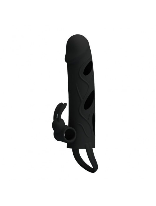 Чёрная насадка с клиторальным вибростимулятором и закрытой головкой - 14 см. - Baile - в Новом Уренгое купить с доставкой