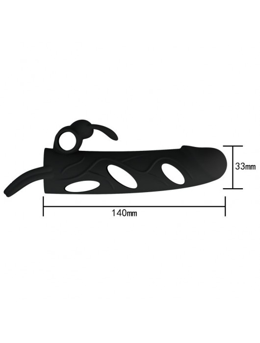 Чёрная насадка с клиторальным вибростимулятором и закрытой головкой - 14 см. - Baile - в Новом Уренгое купить с доставкой