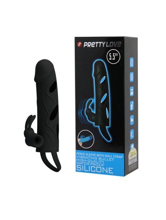 Чёрная насадка с клиторальным вибростимулятором и закрытой головкой - 14 см. - Baile - в Новом Уренгое купить с доставкой