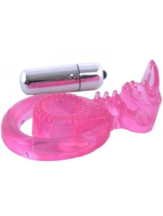 Розовая вибронасадка со стимулятор клитора   Язычок - Toyfa Basic - в Новом Уренгое купить с доставкой