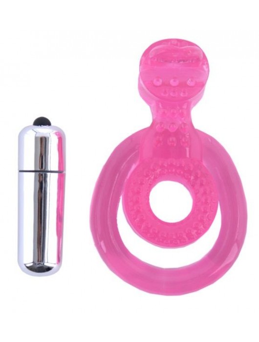 Розовая вибронасадка со стимулятор клитора   Язычок - Toyfa Basic - в Новом Уренгое купить с доставкой