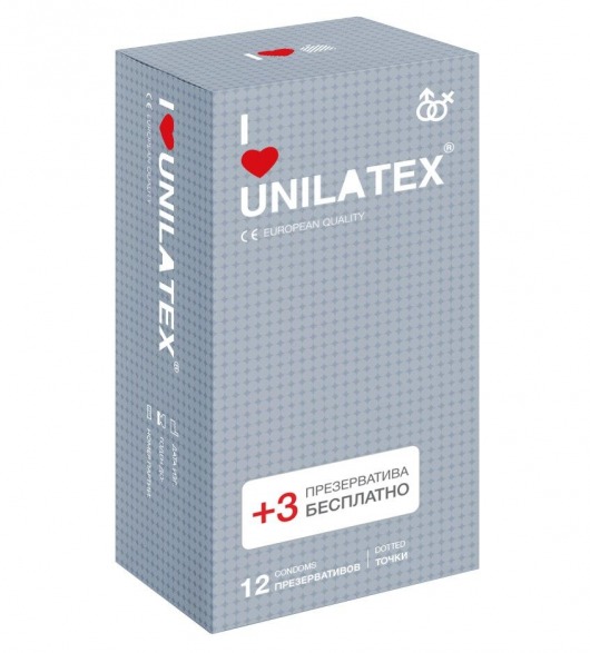 Презервативы с точками Unilatex Dotted - 12 шт. + 3 шт. в подарок - Unilatex - купить с доставкой в Новом Уренгое