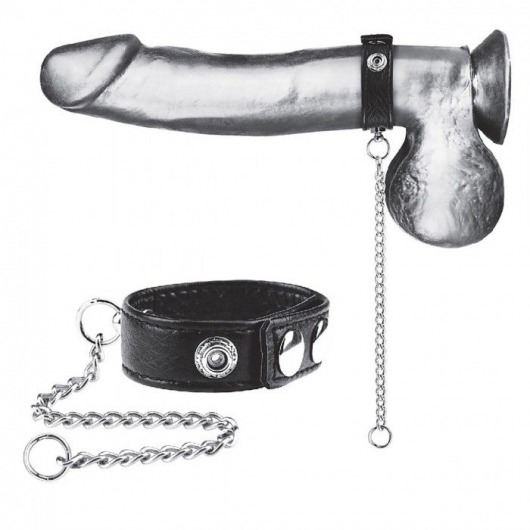 Утяжка на пенис с поводком Snap Cock Ring With 12  Leash - BlueLine - купить с доставкой в Новом Уренгое