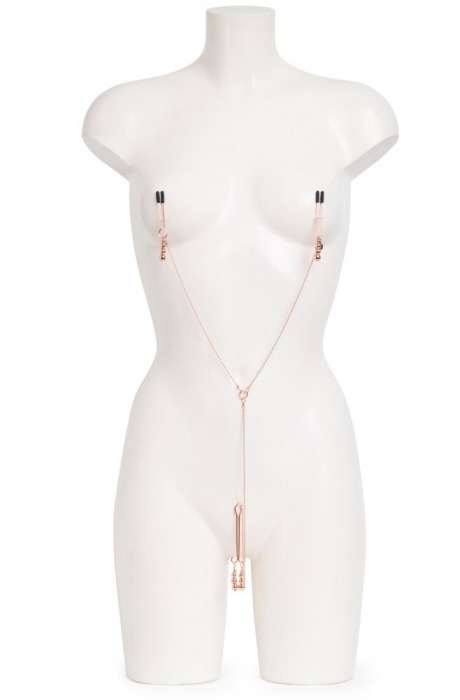 Золотистые зажимы для сосков и клитора All Sensation Nipple and Clitoral Chain - Fifty Shades of Grey - купить с доставкой в Новом Уренгое