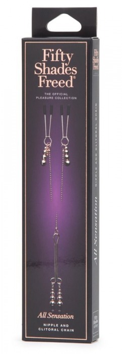 Золотистые зажимы для сосков и клитора All Sensation Nipple and Clitoral Chain - Fifty Shades of Grey - купить с доставкой в Новом Уренгое