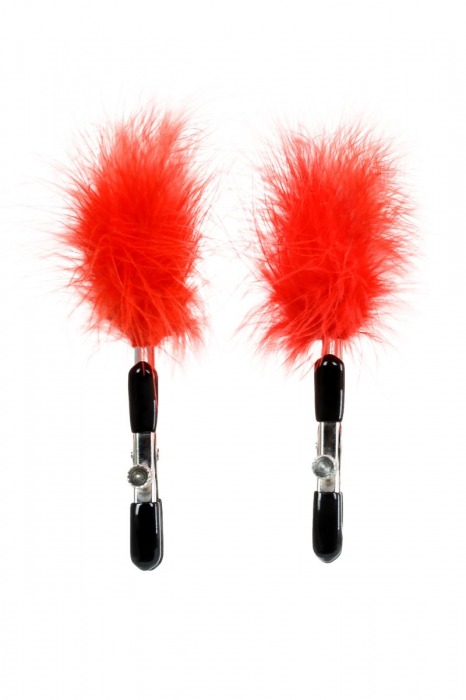 Зажимы для сосков с красным пухом Theatre - ToyFa - купить с доставкой в Новом Уренгое