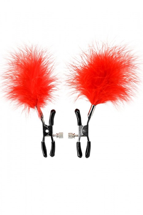 Зажимы для сосков с красным пухом Theatre - ToyFa - купить с доставкой в Новом Уренгое