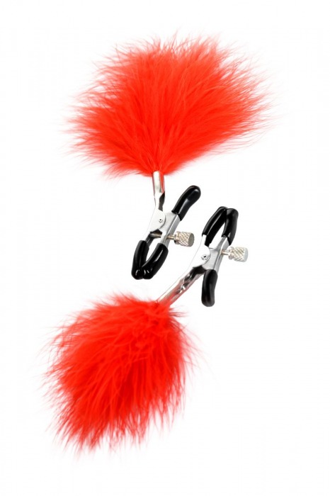 Зажимы для сосков с красным пухом Theatre - ToyFa - купить с доставкой в Новом Уренгое