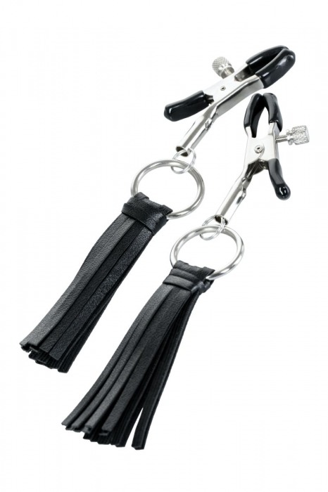 Черно-серебристые зажимы для сосков Theatre с кисточками - ToyFa - купить с доставкой в Новом Уренгое