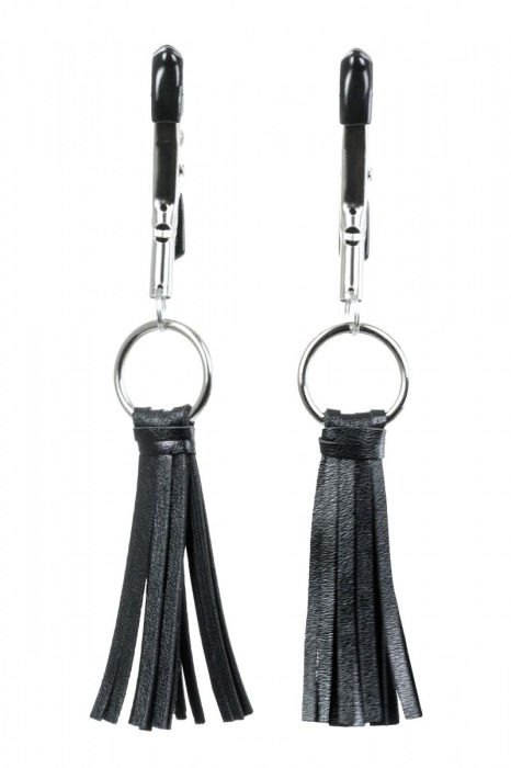 Черно-серебристые зажимы для сосков Theatre с кисточками - ToyFa - купить с доставкой в Новом Уренгое