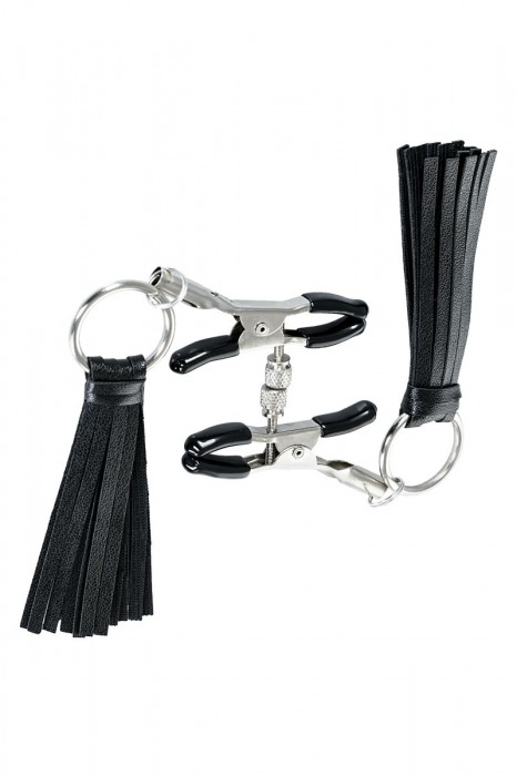 Черно-серебристые зажимы для сосков Theatre с кисточками - ToyFa - купить с доставкой в Новом Уренгое