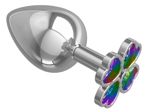 Серебристая анальная пробка-клевер с радужным кристаллом - 9,5 см. - Джага-Джага - купить с доставкой в Новом Уренгое