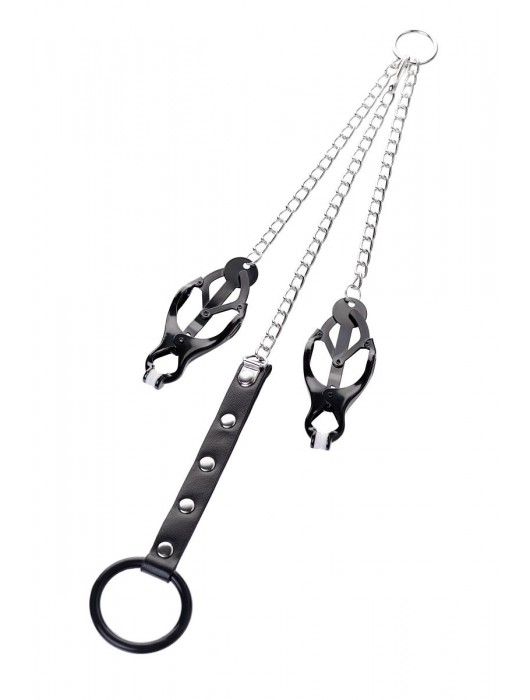 Черно-серебристые зажимы для сосков с кольцом для пениса TOYFA Metal - ToyFa - купить с доставкой в Новом Уренгое