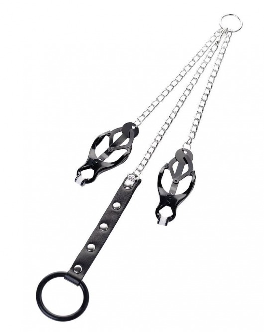 Черно-серебристые зажимы для сосков с кольцом для пениса TOYFA Metal - ToyFa - купить с доставкой в Новом Уренгое