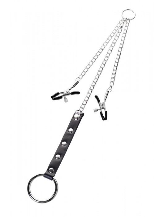 Серебристо-чёрные зажимы для сосков с кольцом для пениса TOYFA Metal - ToyFa - купить с доставкой в Новом Уренгое